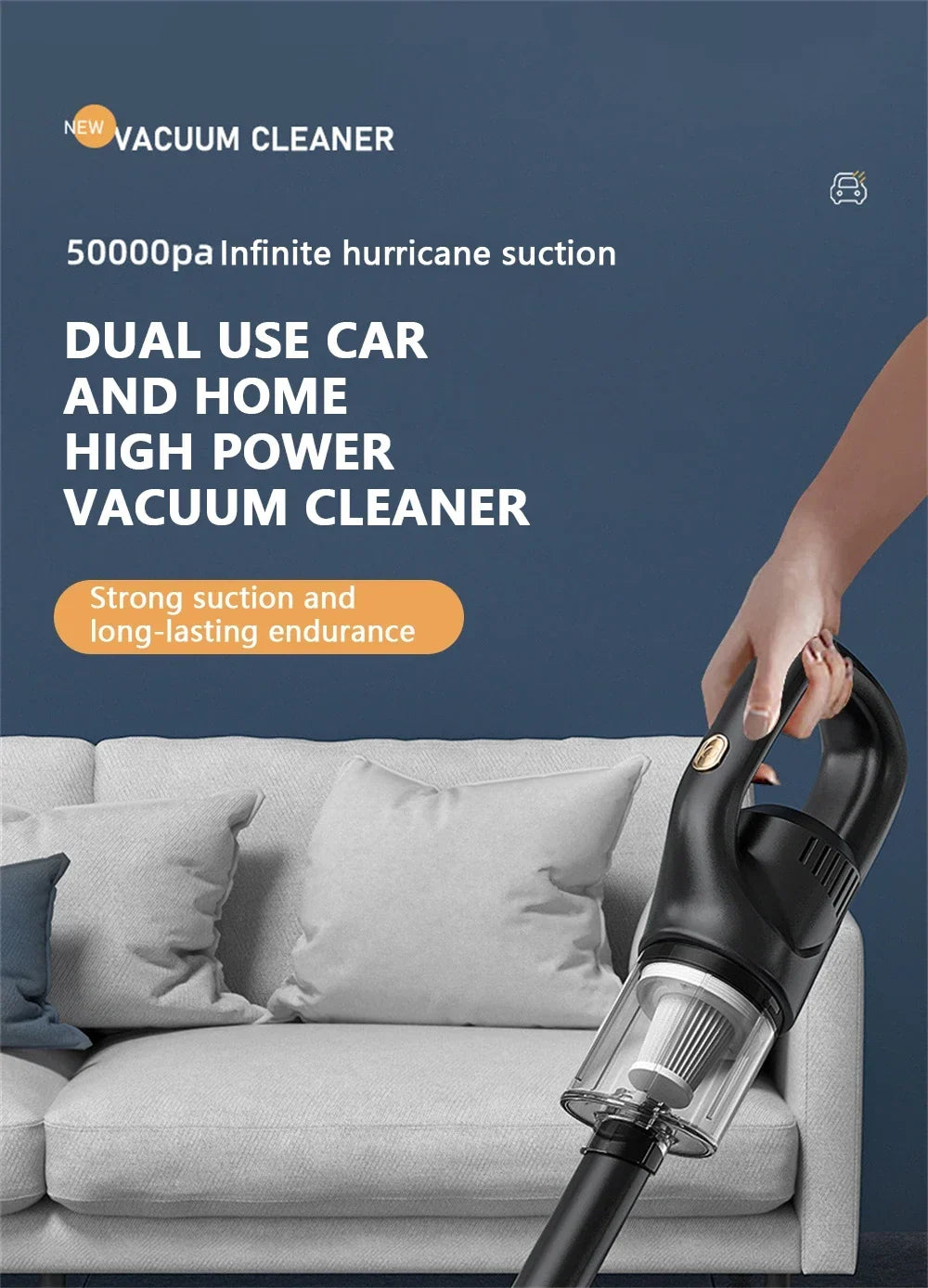 Wireless Handheld Vacuum Cleaner Cordless Chargeable 50000Pa Auto Vacuum for Home Car Pet Mini