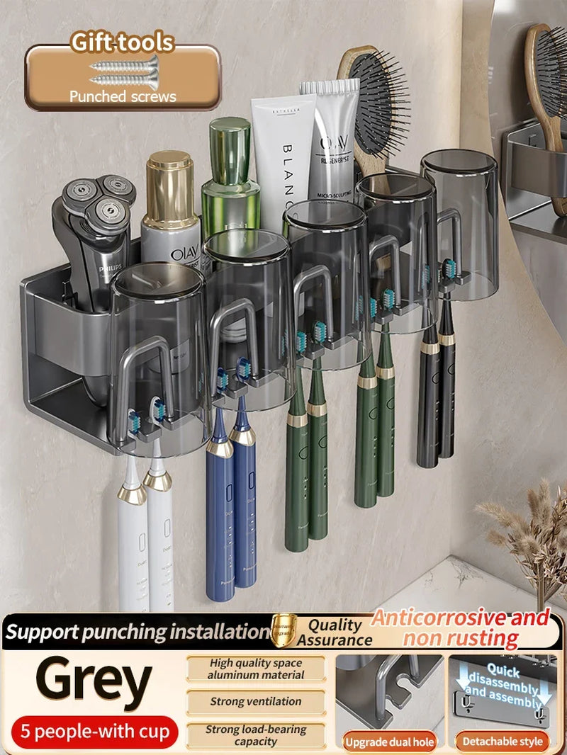 Toothbrush Holder Toothpaste Holder Electric Toothbrush Holder Space Aluminum Punch-Free Toilet Bathroom Shelf Rack
