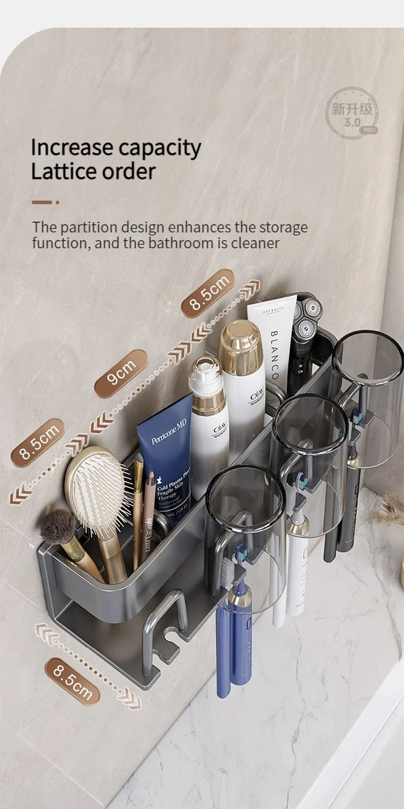 Toothbrush Holder Toothpaste Holder Electric Toothbrush Holder Space Aluminum Punch-Free Toilet Bathroom Shelf Rack