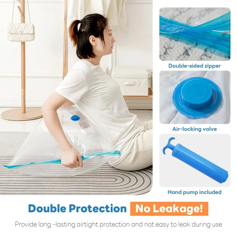 Vacuum Storage Bags or Pump Vacuum Seal Bag Space Saving Bags for Comforters Clothes Pillow Bedding Blanket Storage Organizer