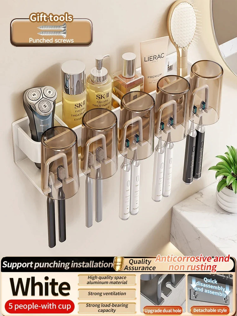 Toothbrush Holder Toothpaste Holder Electric Toothbrush Holder Space Aluminum Punch-Free Toilet Bathroom Shelf Rack