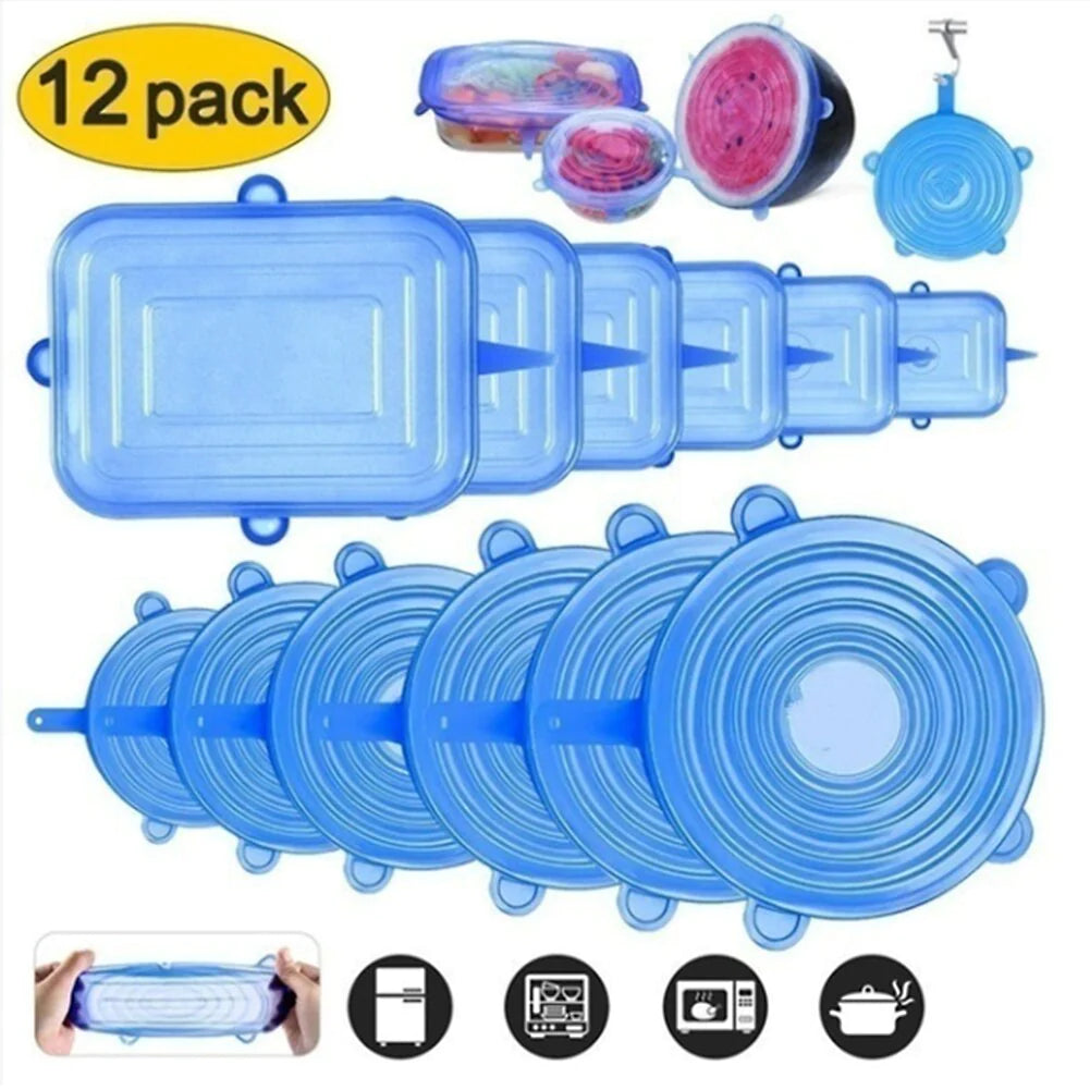 6/12Pcs Silicone Stretch Lids Food Cover Universal Bowl Pot Lid Food Fresh Keeping Wrap Cover Caps Kitchen Stretchable Magic Lid