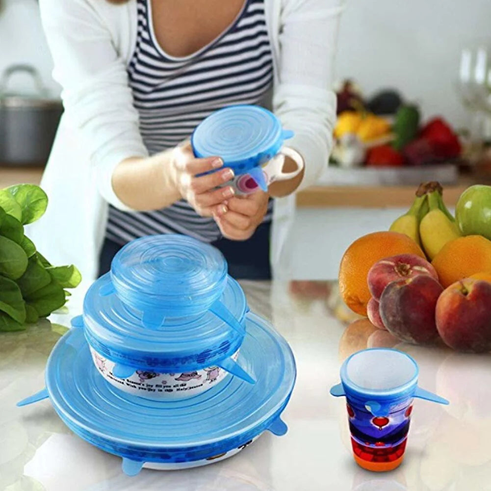 6/12Pcs Silicone Stretch Lids Food Cover Universal Bowl Pot Lid Food Fresh Keeping Wrap Cover Caps Kitchen Stretchable Magic Lid