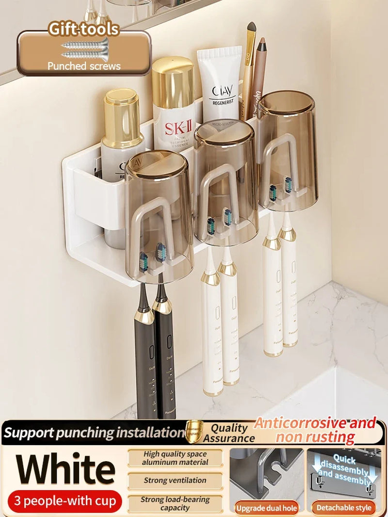 Toothbrush Holder Toothpaste Holder Electric Toothbrush Holder Space Aluminum Punch-Free Toilet Bathroom Shelf Rack