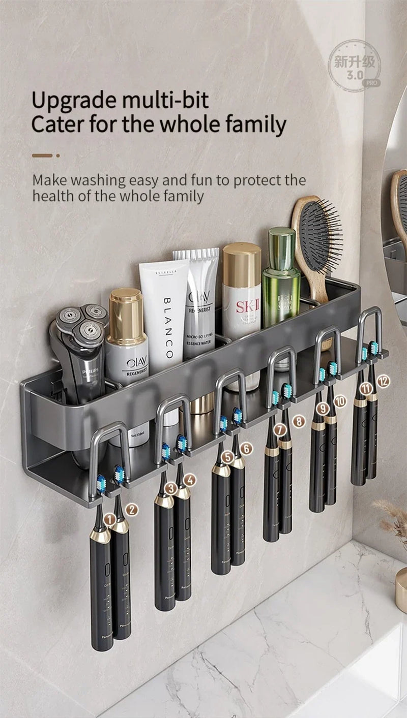 Toothbrush Holder Toothpaste Holder Electric Toothbrush Holder Space Aluminum Punch-Free Toilet Bathroom Shelf Rack