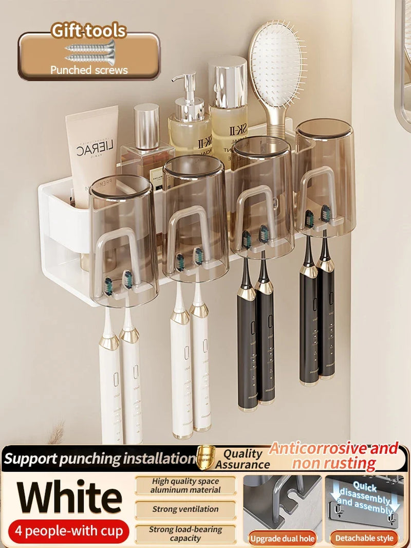 Toothbrush Holder Toothpaste Holder Electric Toothbrush Holder Space Aluminum Punch-Free Toilet Bathroom Shelf Rack