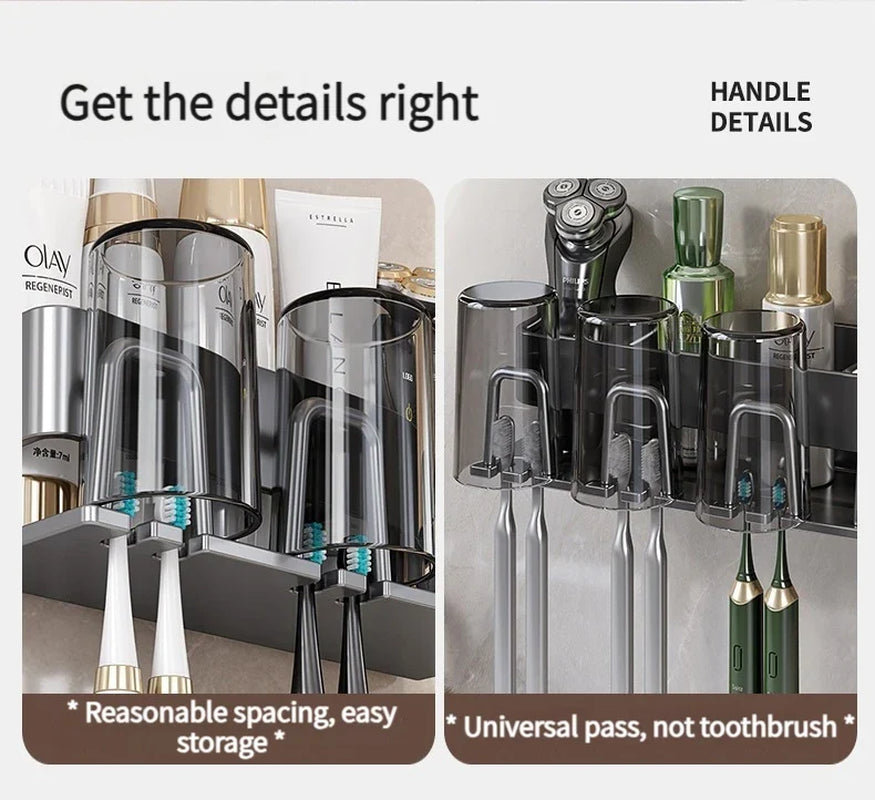 Toothbrush Holder Toothpaste Holder Electric Toothbrush Holder Space Aluminum Punch-Free Toilet Bathroom Shelf Rack