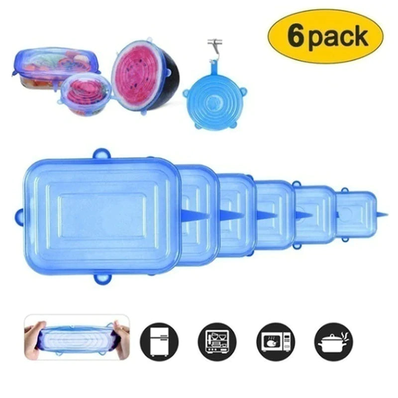6/12Pcs Silicone Stretch Lids Food Cover Universal Bowl Pot Lid Food Fresh Keeping Wrap Cover Caps Kitchen Stretchable Magic Lid