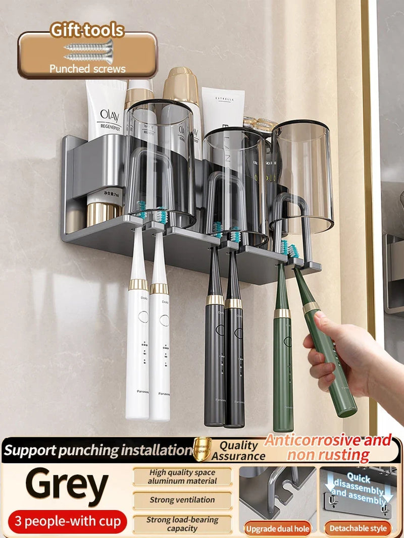 Toothbrush Holder Toothpaste Holder Electric Toothbrush Holder Space Aluminum Punch-Free Toilet Bathroom Shelf Rack