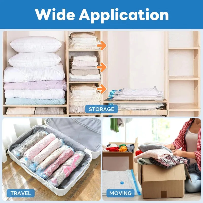 Vacuum Storage Bags or Pump Vacuum Seal Bag Space Saving Bags for Comforters Clothes Pillow Bedding Blanket Storage Organizer