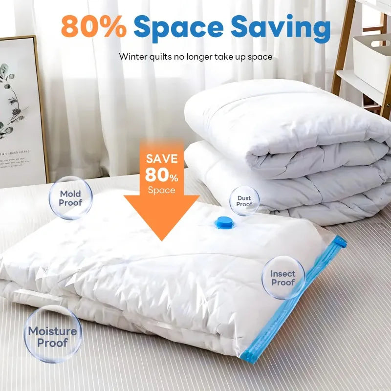 Vacuum Storage Bags or Pump Vacuum Seal Bag Space Saving Bags for Comforters Clothes Pillow Bedding Blanket Storage Organizer