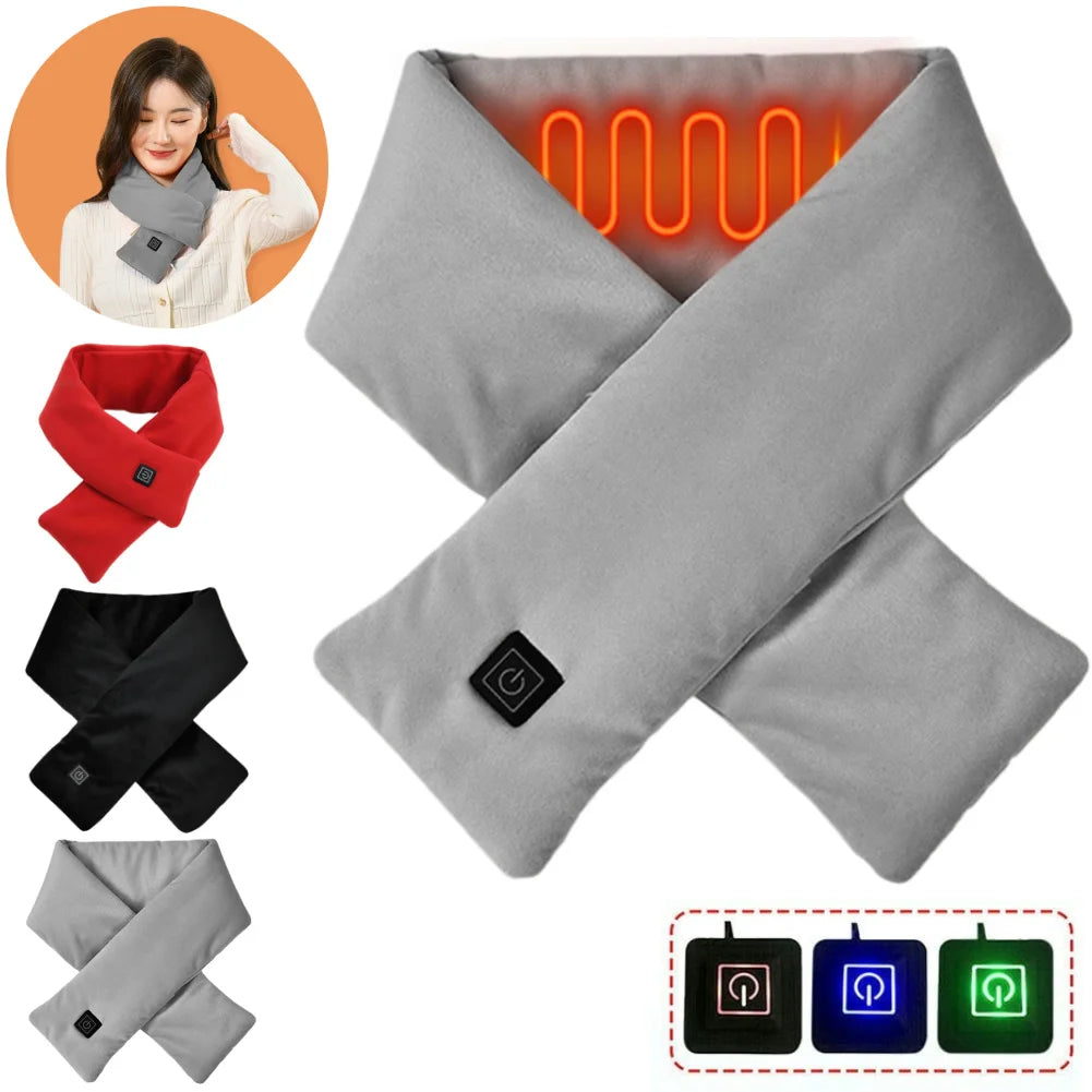 Electric Heated Scarf USB Charging Neck Heating Pad Cold-Proof Thermal Neck Wrap Warmer Washable for Outdoor Camping Hiking