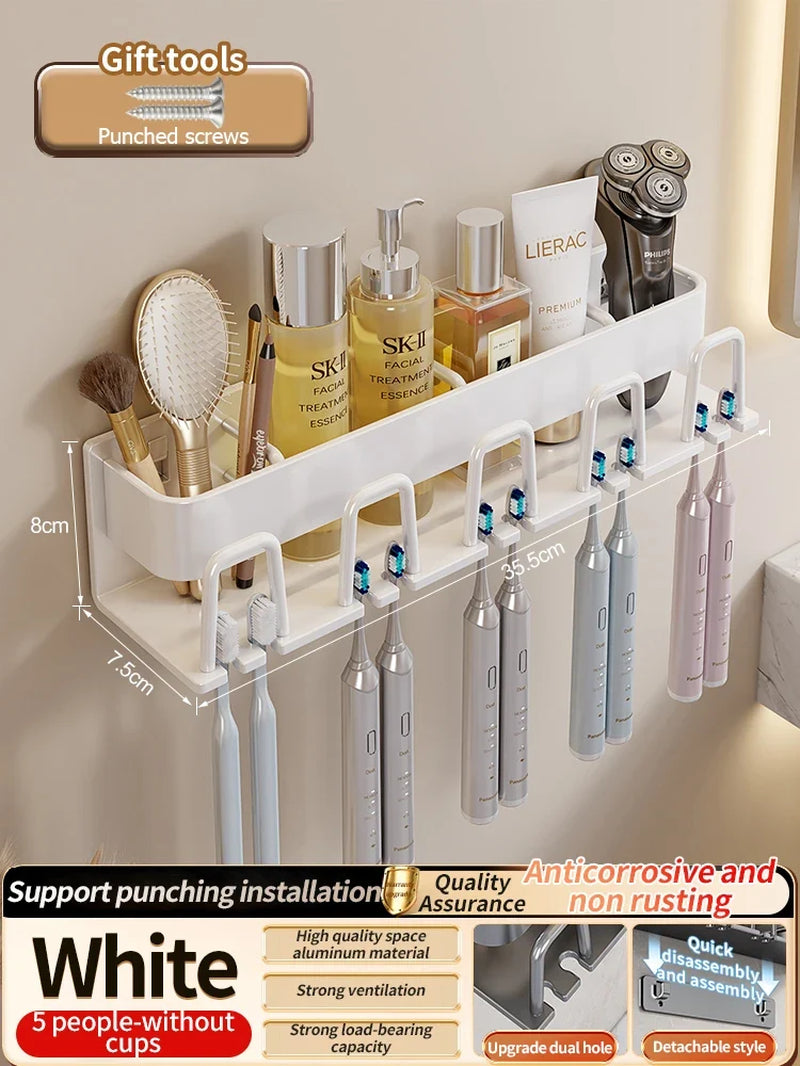 Toothbrush Holder Toothpaste Holder Electric Toothbrush Holder Space Aluminum Punch-Free Toilet Bathroom Shelf Rack