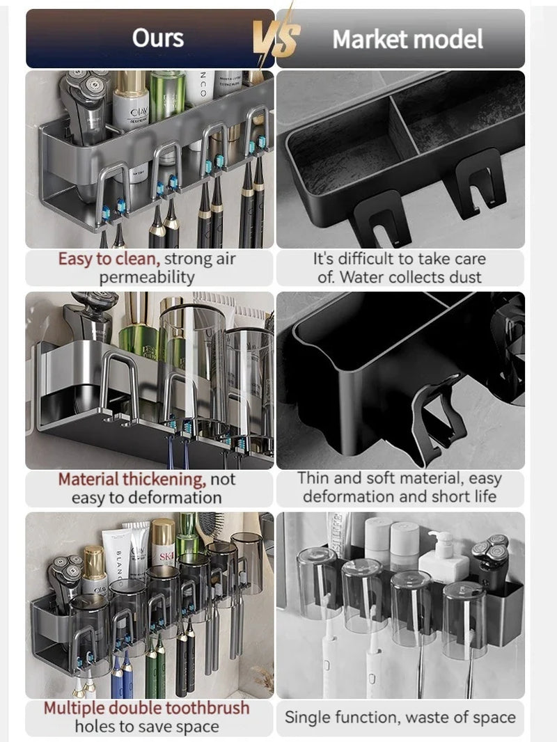 Toothbrush Holder Toothpaste Holder Electric Toothbrush Holder Space Aluminum Punch-Free Toilet Bathroom Shelf Rack