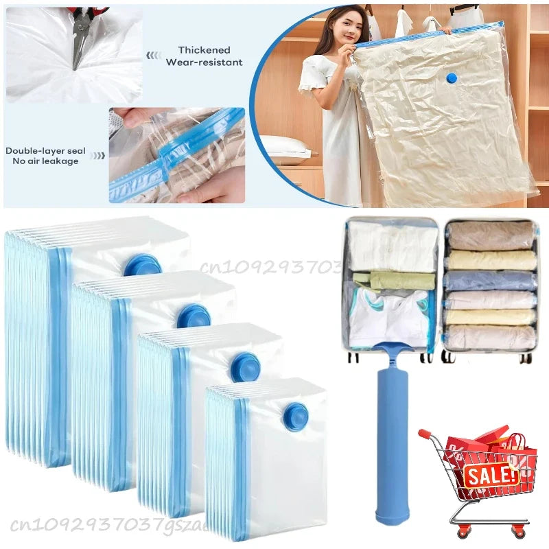 Vacuum Storage Bags or Pump Vacuum Seal Bag Space Saving Bags for Comforters Clothes Pillow Bedding Blanket Storage Organizer