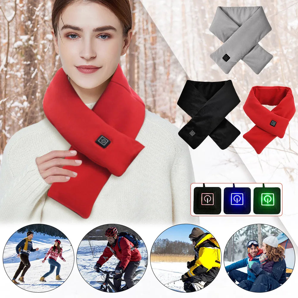 Electric Heated Scarf USB Charging Neck Heating Pad Cold-Proof Thermal Neck Wrap Warmer Washable for Outdoor Camping Hiking