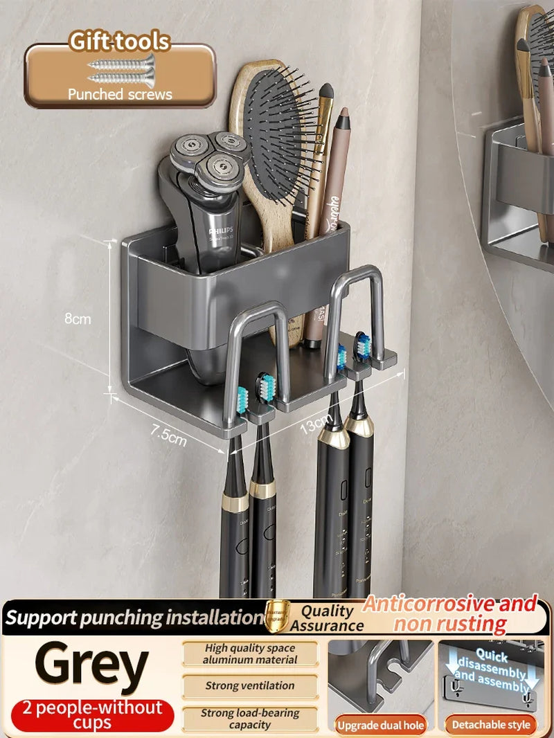 Toothbrush Holder Toothpaste Holder Electric Toothbrush Holder Space Aluminum Punch-Free Toilet Bathroom Shelf Rack