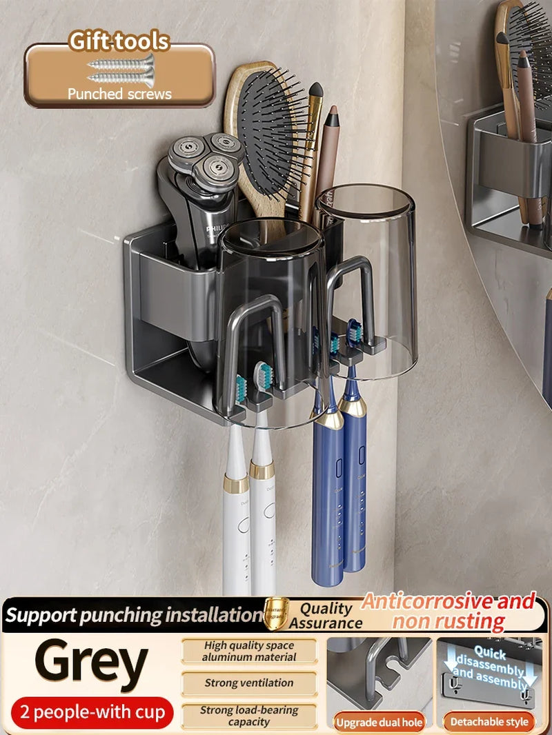 Toothbrush Holder Toothpaste Holder Electric Toothbrush Holder Space Aluminum Punch-Free Toilet Bathroom Shelf Rack