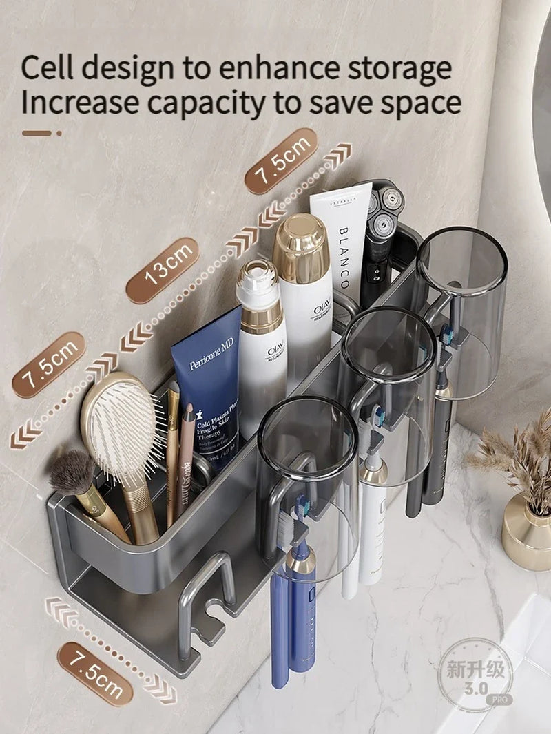 Toothbrush Holder Toothpaste Holder Electric Toothbrush Holder Space Aluminum Punch-Free Toilet Bathroom Shelf Rack