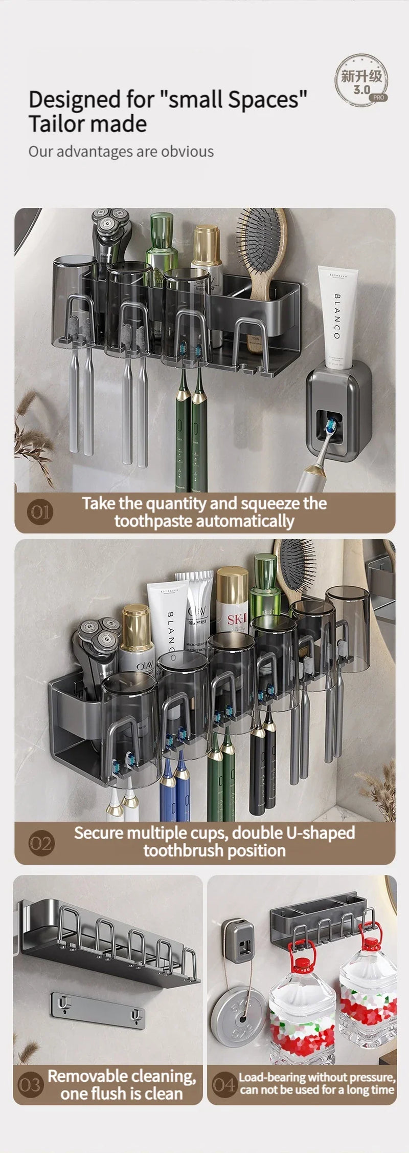 Toothbrush Holder Toothpaste Holder Electric Toothbrush Holder Space Aluminum Punch-Free Toilet Bathroom Shelf Rack