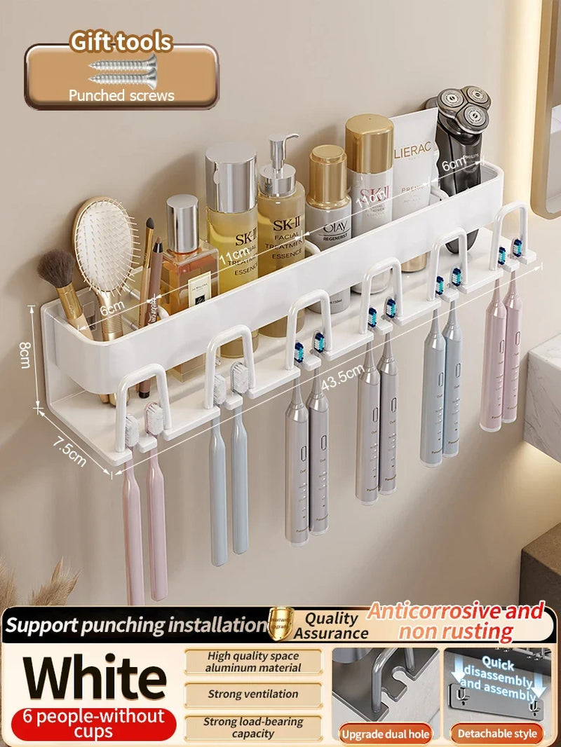 Toothbrush Holder Toothpaste Holder Electric Toothbrush Holder Space Aluminum Punch-Free Toilet Bathroom Shelf Rack