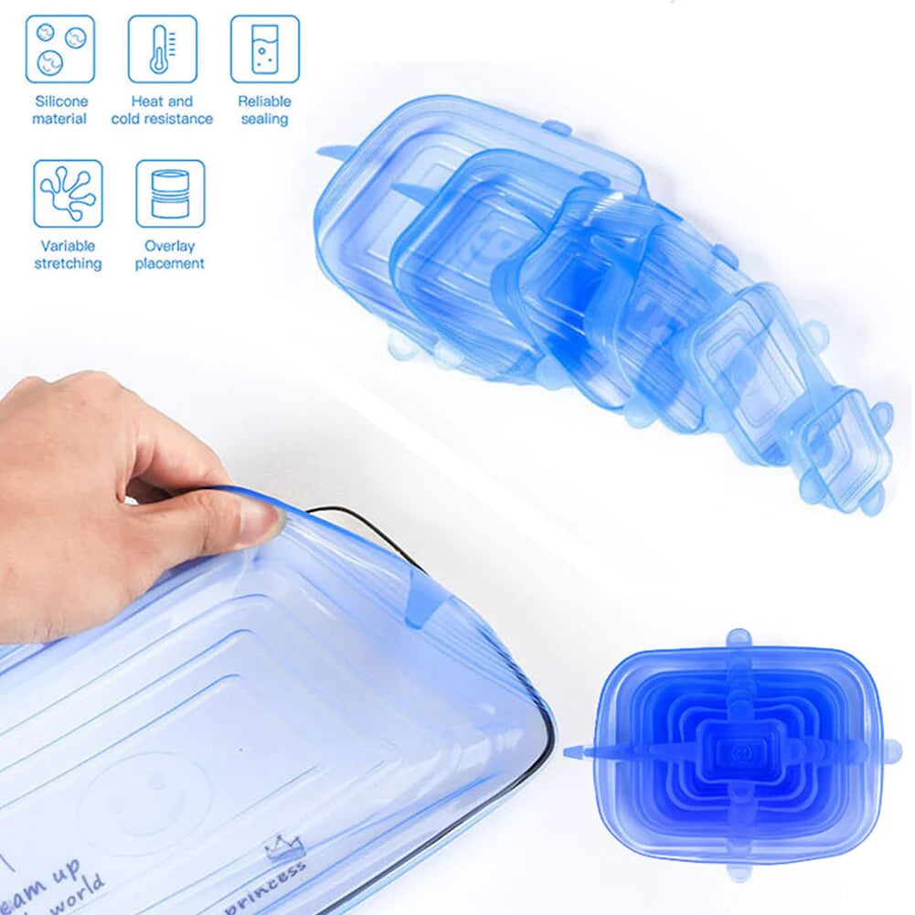 6/12Pcs Silicone Stretch Lids Food Cover Universal Bowl Pot Lid Food Fresh Keeping Wrap Cover Caps Kitchen Stretchable Magic Lid