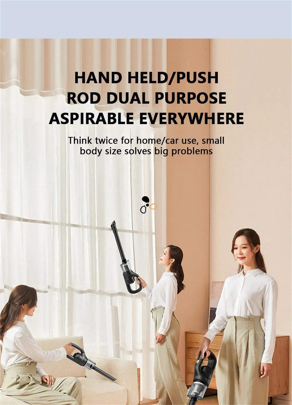 Wireless Handheld Vacuum Cleaner Cordless Chargeable 50000Pa Auto Vacuum for Home Car Pet Mini