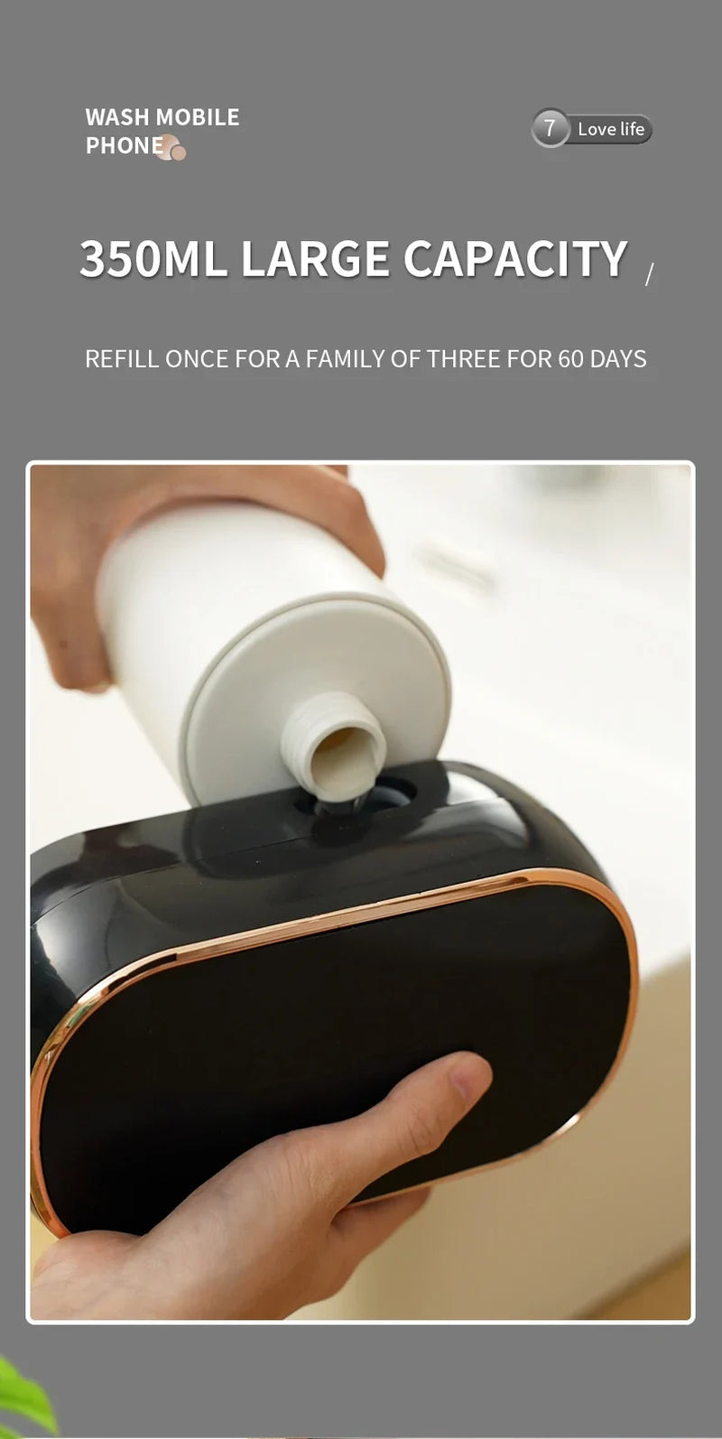 Smart Automatic Foam Soap Dispenser USB Charging Hand Washing Machine ABS Material Two Colors for Bathroom