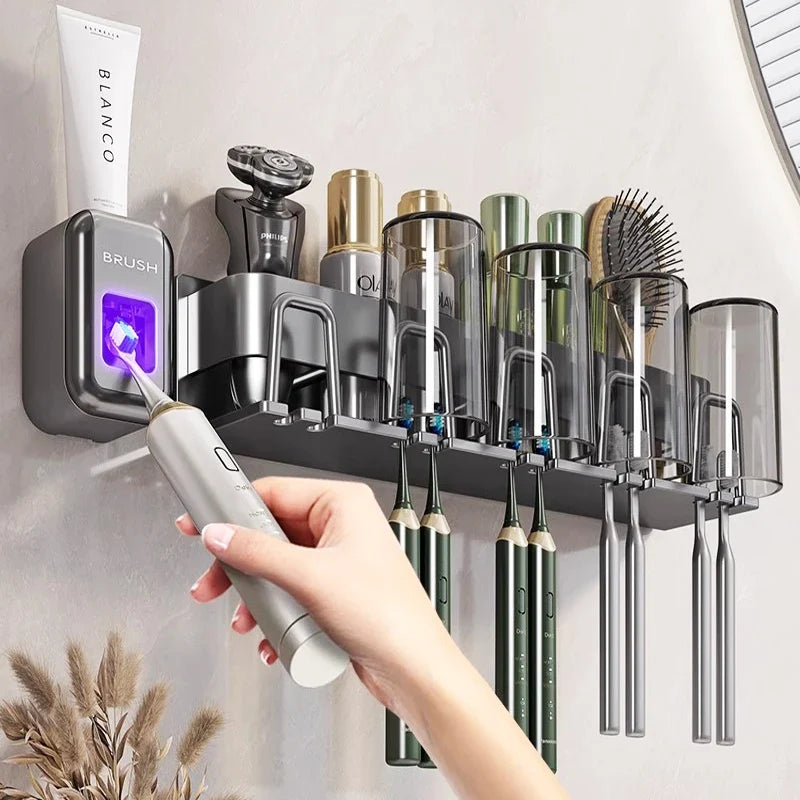 Toothbrush Holder Toothpaste Holder Electric Toothbrush Holder Space Aluminum Punch-Free Toilet Bathroom Shelf Rack