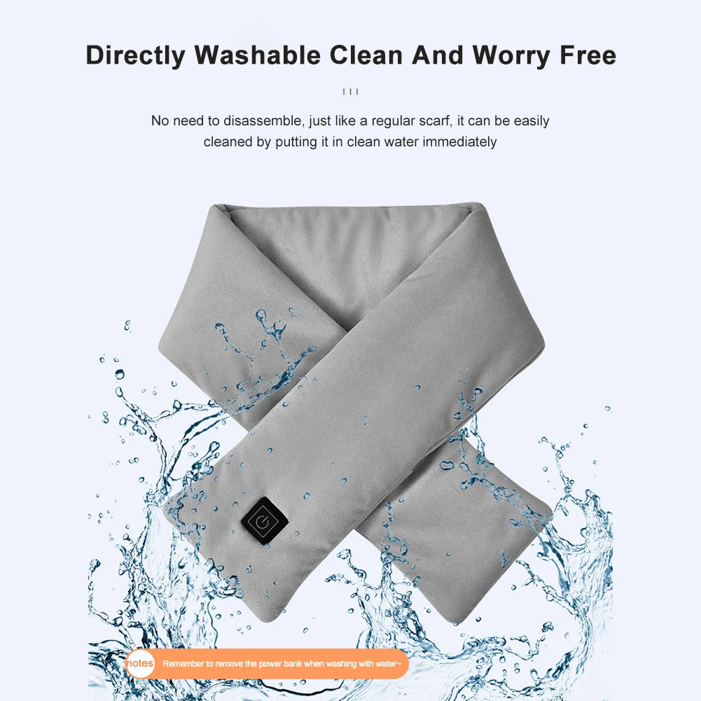 Electric Heated Scarf USB Charging Neck Heating Pad Cold-Proof Thermal Neck Wrap Warmer Washable for Outdoor Camping Hiking