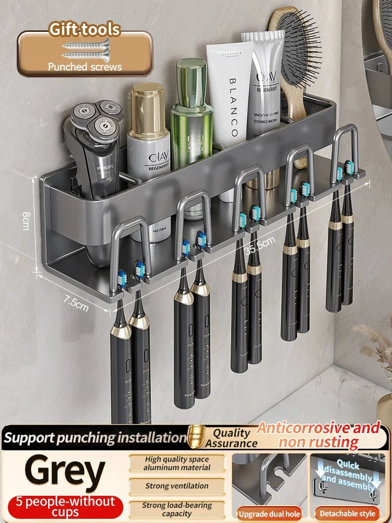 Toothbrush Holder Toothpaste Holder Electric Toothbrush Holder Space Aluminum Punch-Free Toilet Bathroom Shelf Rack